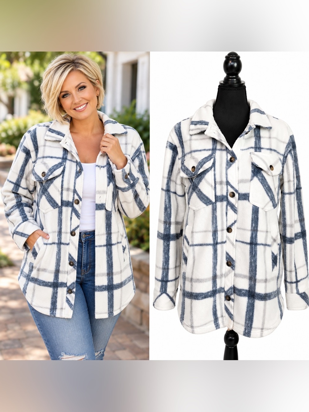 Altar’d State Plaid Oversized Shacket Women’s Size XS Cozy Casual Grandmacore
